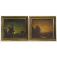 Benjamin. Two Eggleston, Moonrise, Oils on Board