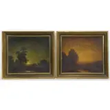 Benjamin. Two Eggleston, Moonrise, Oils on Board