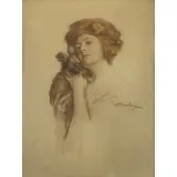 Wilhelm Victor Krausz, Portrait of a Woman with a Dog, 1910, Pastel on Paper