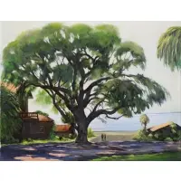 Willem Bartels, Mighty Oak Cedar Key, Oil on Board "Mighty Oak Cedar Key" Florida Landscape