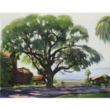 Willem Bartels, Mighty Oak Cedar Key, Oil on Board "Mighty Oak Cedar Key" Florida Landscape