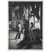 Martin Lewis, Chance Meeting, Drypoint Etching "Chance Meeting"