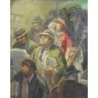 Don Freeman, Crowded Stairway, Oil on Board