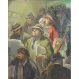 Don Freeman, Crowded Stairway, Oil on Board