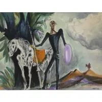 William Gropper, Don Quixote Resting, 1946, Gouache on Paper "Don Quixote Resting" 1946