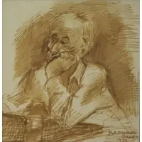 Raphael Soyer, Portrait of a Man, Ink on Paper