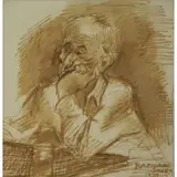 Raphael Soyer, Portrait of a Man, Ink on Paper