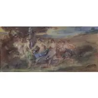 Walter Shirlaw, Joie de Vie, Watercolor