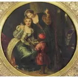 Frederick Cowie, Two Women with Servant, Oil on Board