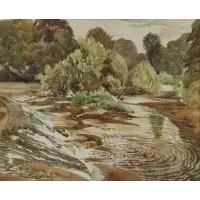 Henry Varnum Poor, River Landscape, Watercolor on Paper