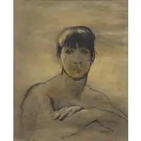Girl with Bangs by David Levine, Charcoal on Brown Paper, 1963, sold Jun 2017