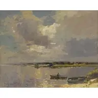 Rubery Bennet, Rowboats Near the Shore, Oil on Board