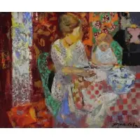 Emilio Grau Sala, Mother and Child Table, 1967, Oil on Canvas