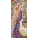 Isaac Maimon, Woman with Swan, Mixed Media on Canvas