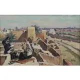 Henri Jean Pontoy, The Rooftop, Orientalist Oil on Canvas