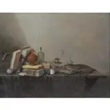 Gerret Willemsz Heda, Estate of Mr. A Cohen 9610, Oil on Panel Still Life with Book and Vessels on a Draped Table