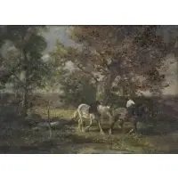 Émile Jacque, Horses in Landscape, Oil on Canvas