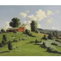 Bertram Bruestle, Farm House on a Hill, Oil on Canvas