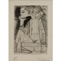 Pablo Picasso, Femme Assise en Tailleur: Genevi?ve Laporte, 1951, Etching & Drypoint "Femme Assise en Tailleur: Genevi?ve Laporte" 1951