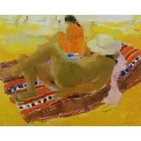 Bernard Taurelle, Nude on the Beach, Oil on Canvas