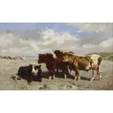 Johannes De Haas, Cattle on the Shore, Oil on Canvas