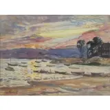 Hayley Lever, Harbor at Sunset, Watercolor