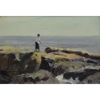 Howard Butler, Woman Fishing, Maine, Oil on Panel
