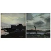 Elliot Orr, Chatham, Massachusetts Scenes, Two Oils on Board