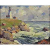 Abraham J Schram, Lighthouse, Oil on Board