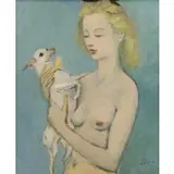 Vértes Marcell, Nu au Petit Chien Blanc, 1940, Oil on Board "Nu au Petit Chien Blanc" 1940
