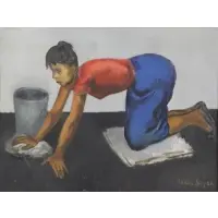 Isaac Soyer, Woman Washing the Floor, Oil on Canvas