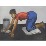 Isaac Soyer, Woman Washing the Floor, Oil on Canvas