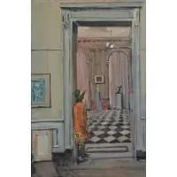 John Manship, Woman in Art Gallery, 1969, Gouache on Paper