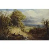 Landscape with Woodcutters by T. Oil on Canvas Whittle, sold Mar 2017