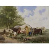 Franz Quaglio, Military Encampment, Oil on Panel