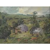 Julius Lars Hoftrup, Julius Hoftrup (American, 1874 - 1954), Oil on board, Cottages in Landscape
