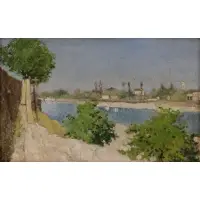 Giorgio Kienerk, Arno River, Florence, Oil on Board