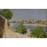 Giorgio Kienerk, Arno River, Florence, Oil on Board