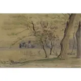 Louis Eilshemius, Figures in the Park, Watercolor on Paper