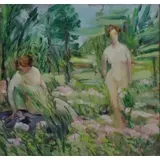 Flora Lauter, Nudes in a Garden, Oil on Board