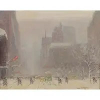 Johann Berthelsen, Fifth Avenue in the Snow, Oil on Canvas