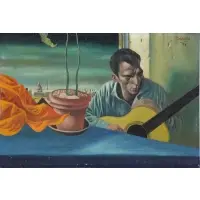 Man with Guitar 1962 by Noel Rockmore, Oil on Board, sold Mar 2017