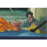 Noel Rockmore, Man with Guitar 1962, Oil on Board