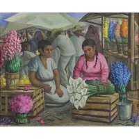 Gustavo Montoya, Mercado de Flores, 1959, Oil on Canvas