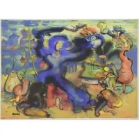 Wilhelm Wöller, Mid 20th century, Figural Abstract Watercolor on Paper