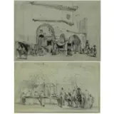 Théodore Frère, Souk in Algier, Two Pencil Drawings