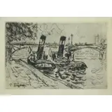Paul Signac, Paris: Le Pont des Arts avec Remorqueurs, Etching and Aquatint "Paris: Le Pont des Arts avec Remorqueurs"