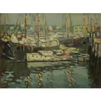 George H Macrum, Gloucester Harbor, Oil on Board