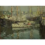 George H Macrum, Gloucester Harbor, Oil on Board