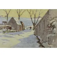 Harold Storey, Winter Sunshine, Lofts Farm, Newton, Mearns, Glasgow, Oil on Board "Winter Sunshine, Lofts Farm, Newton, Mearns, Glasgow"